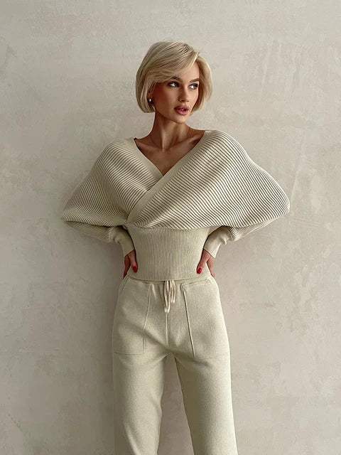 Victoria - Knitted Asymmetric Top with Matching Pants