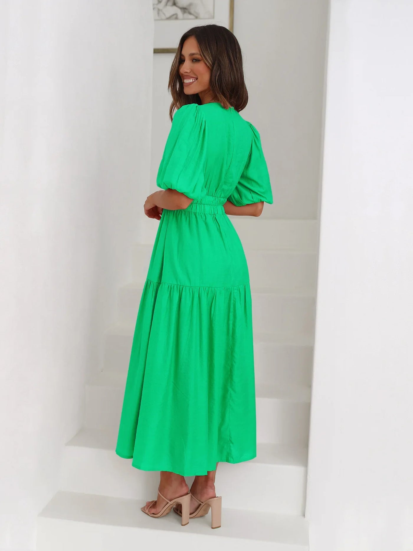 Bonvive | Zomerse Damesjurk met Pofmouwen – Elegante Vakantiestijl | 2025 Trend | Luxe Look
