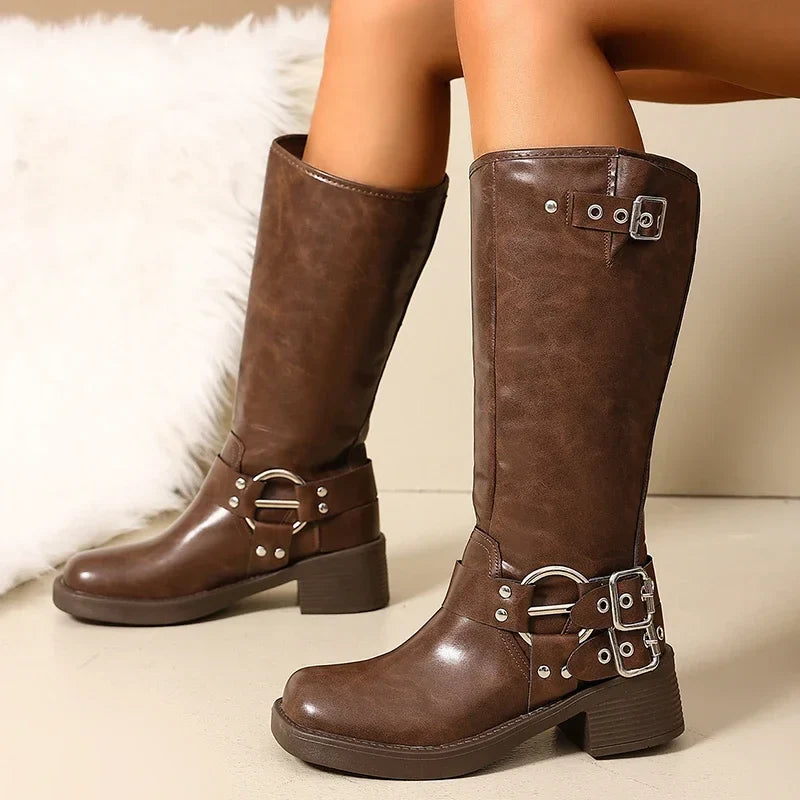 Meloria | Hoge Biker Boots met Gespdetail