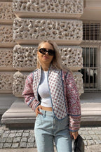 Stylish short jacket with patchwork print