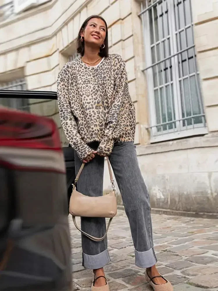 Claire - Strickjacke mit Panther-Print 