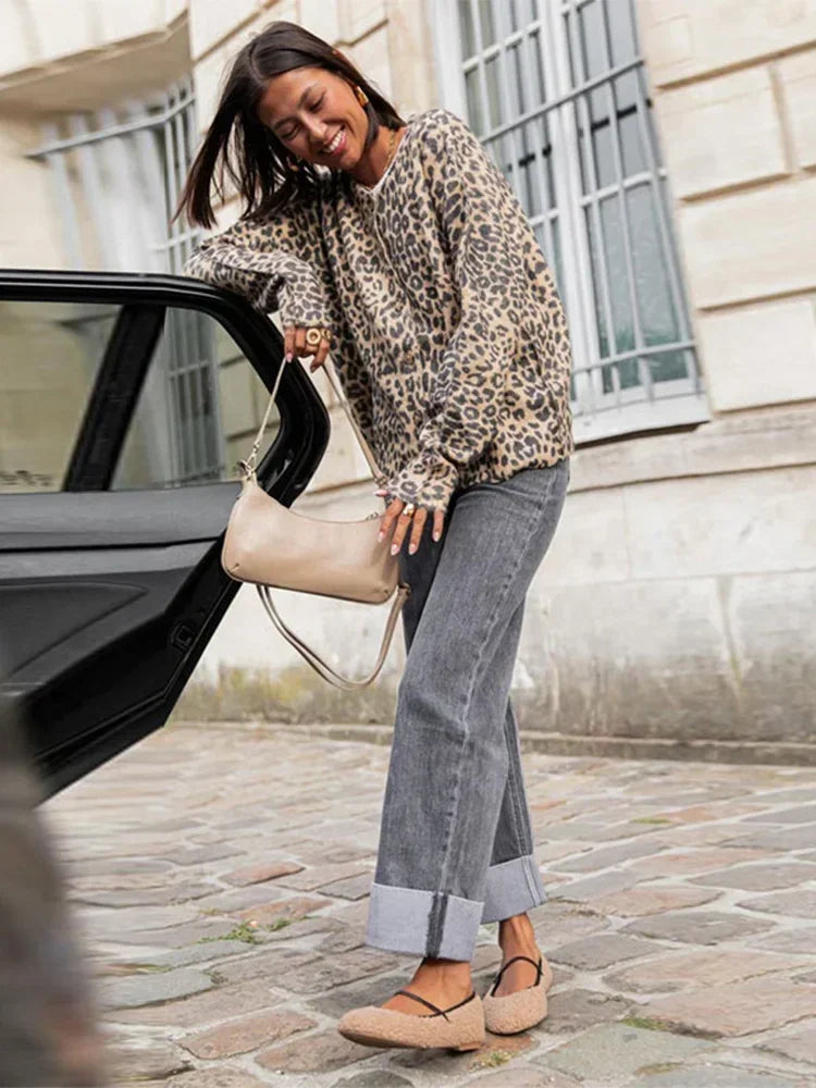 Claire - Strickjacke mit Panther-Print 
