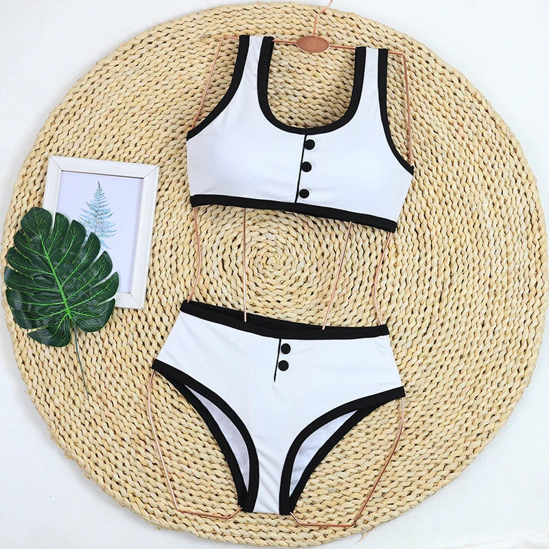 Geripptes Bikini-Set mit hoher Taille für Damen