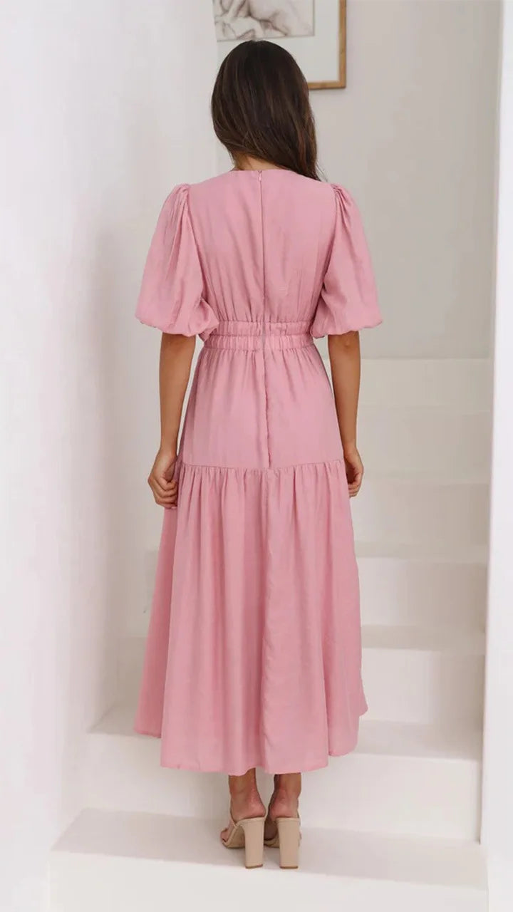 Bonvive | Zomerse Damesjurk met Pofmouwen – Elegante Vakantiestijl | 2025 Trend | Luxe Look