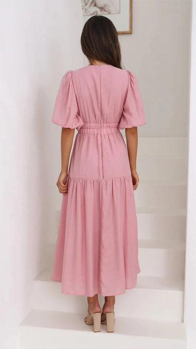 Bonvive | Zomerse Damesjurk met Pofmouwen – Elegante Vakantiestijl | 2025 Trend | Luxe Look