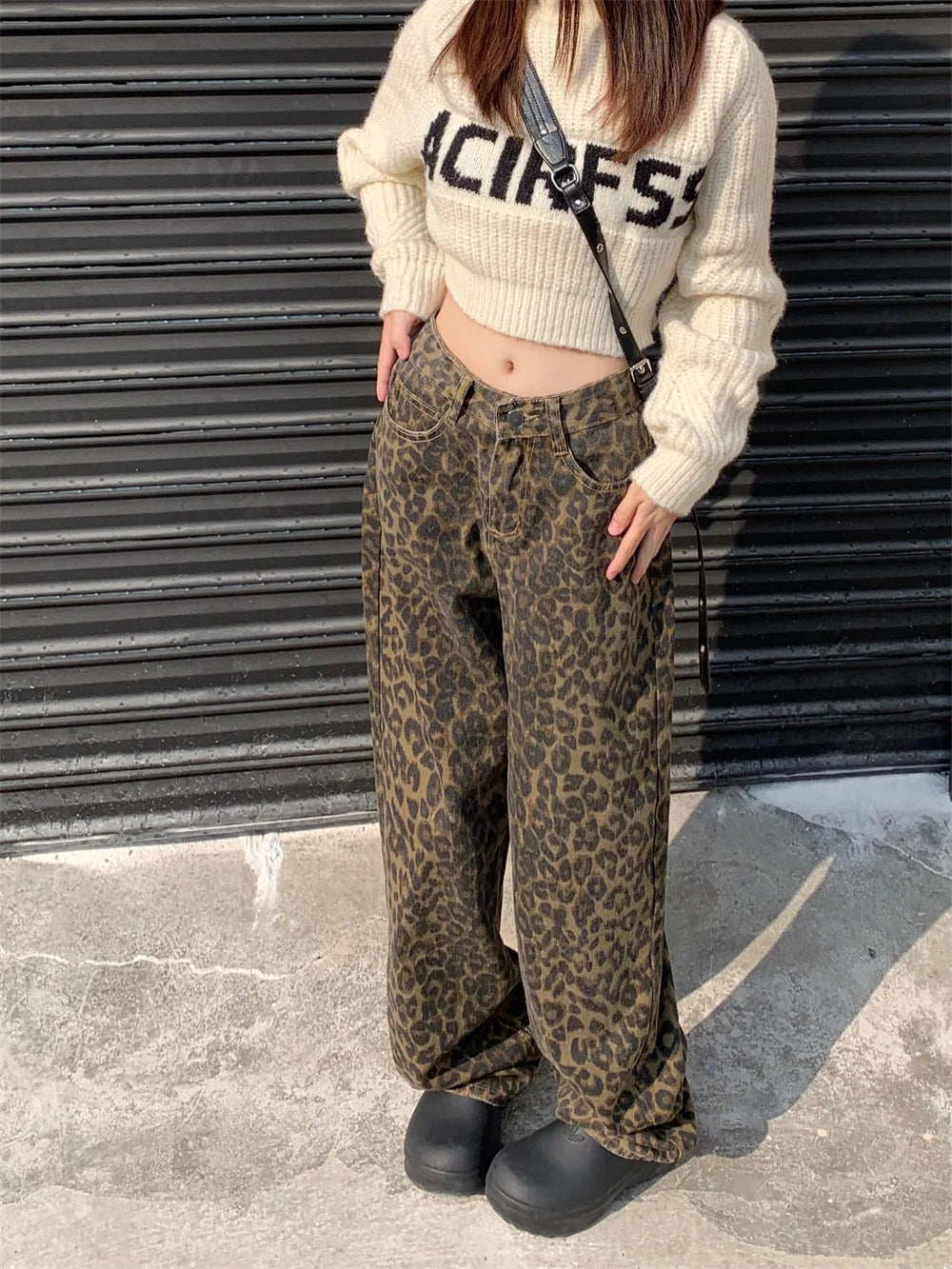 Jagr Dames Jeans met Luipaardprint – Hoge Taille & Wijde Pijpen voor Zelfverzekerde Looks