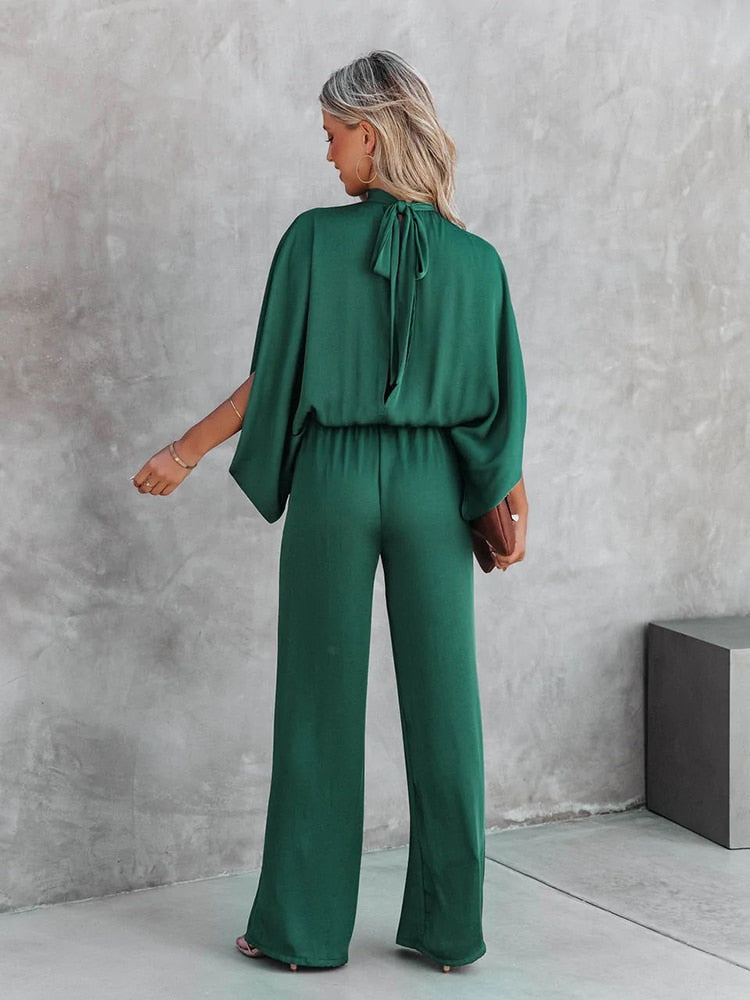 Gracelyn | Eleganter grüner Jumpsuit mit hohem Kragen