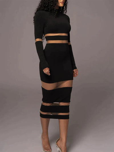 Chantalia™ | Elegant Black Midi Dress