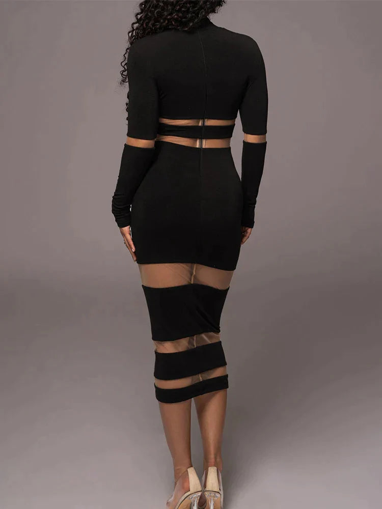 Chantalia™ | Elegant Black Midi Dress