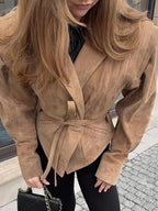 Veloria Vegan Suede Jacket | Women's autumn jacket with shoulder details and belt