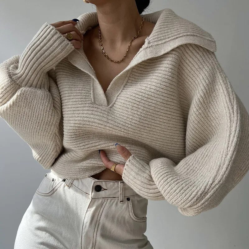 Loomzy™ | Grobstrickpullover mit offenem Halsausschnitt 