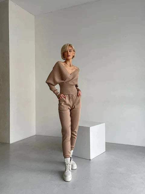 Victoria - Knitted Asymmetric Top with Matching Pants