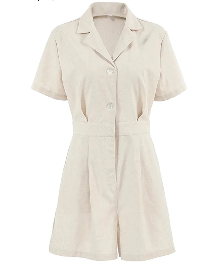 Amelia – Khaki Linen-Cotton Women's Summer Jumpsuit