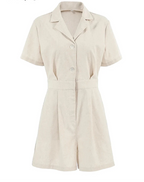 Amelia – Khaki Linen-Cotton Women's Summer Jumpsuit