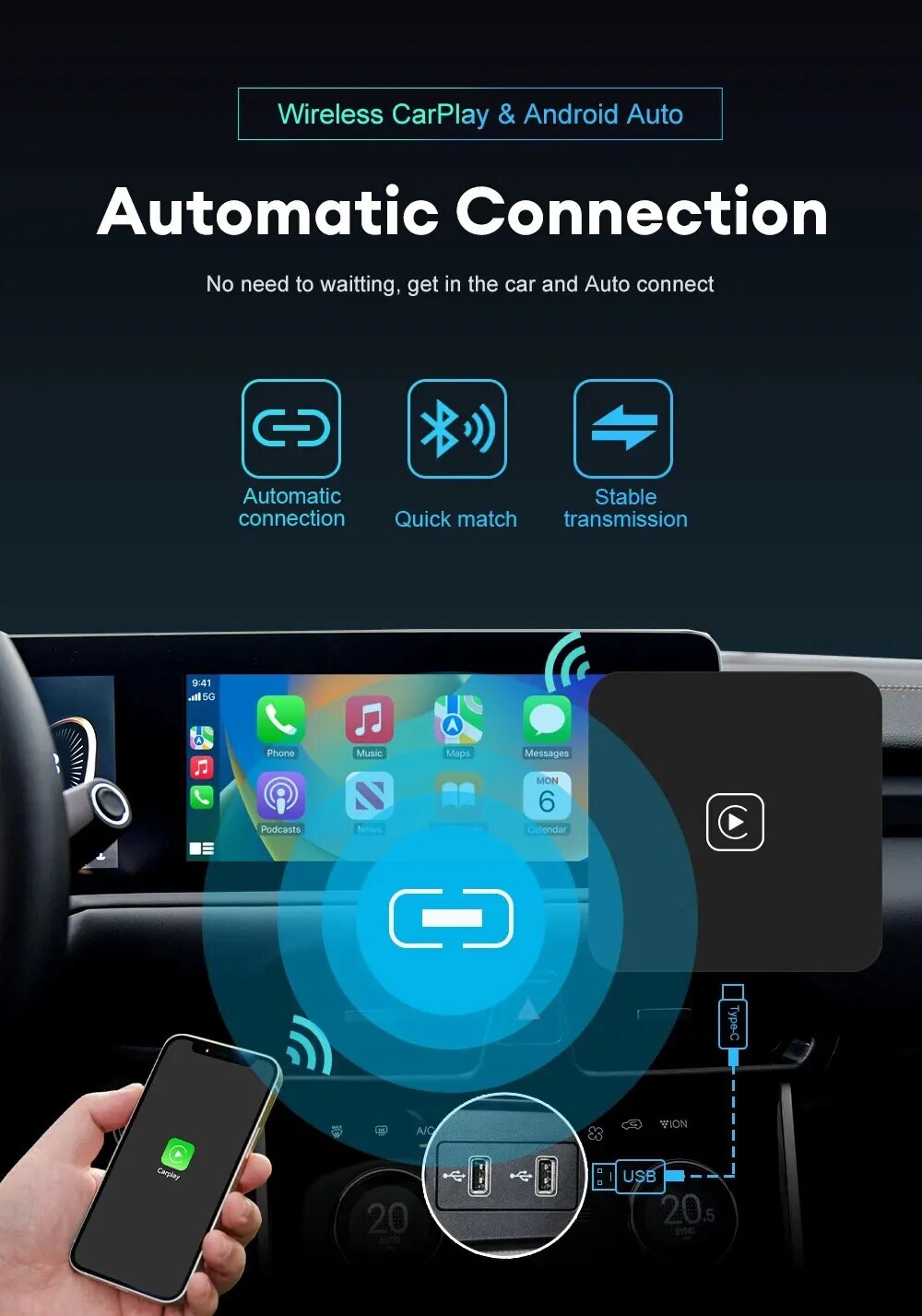 AutoCarplay™-Dongle | Drahtloser CarPlay-Adapter 2024