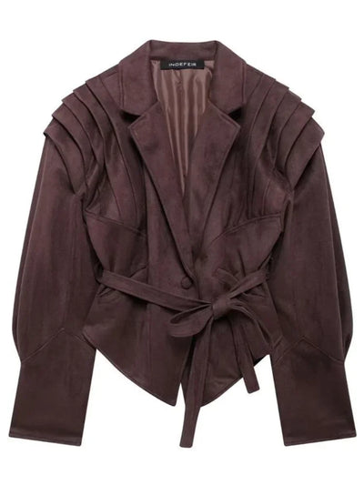Veloria Vegan Suede Jas | Dames herfstjas met schouderdetails & ceintuur