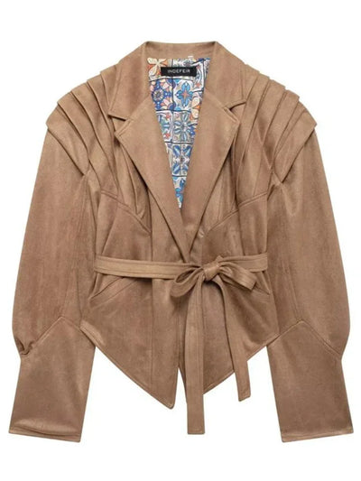 Veloria Vegan Suede Jas | Dames herfstjas met schouderdetails & ceintuur