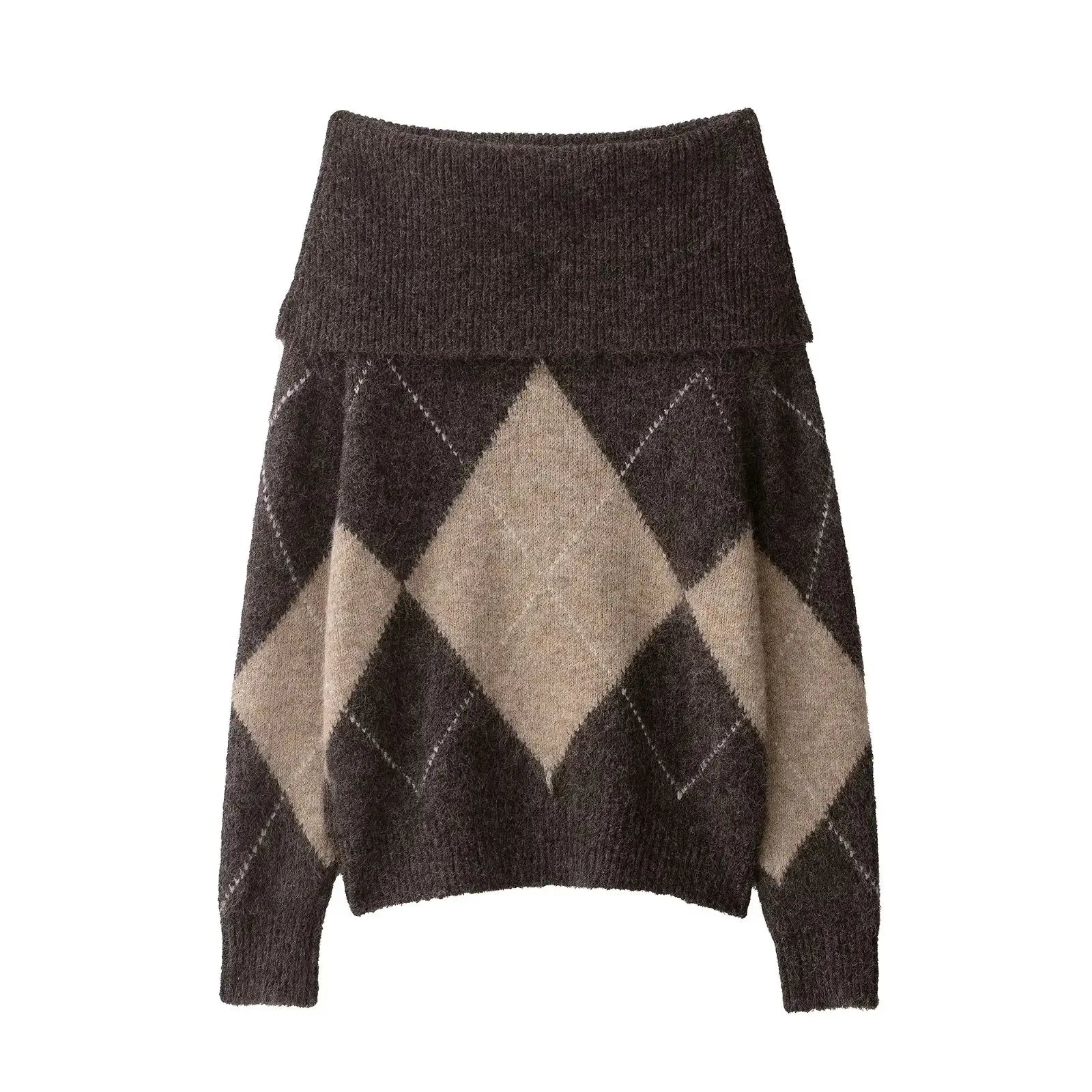 Elviane | Off-Shoulder Knitted Sweater with Argyle Pattern