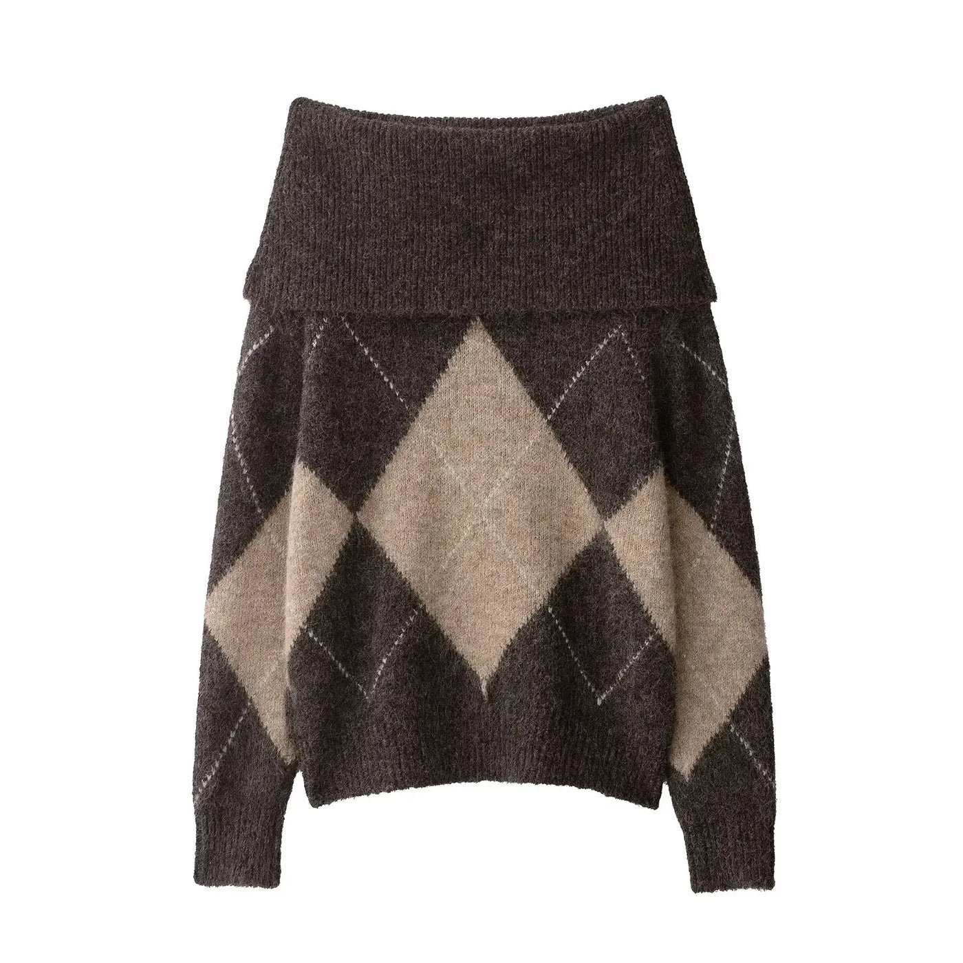 Elviane | Off-Shoulder Gebreide Trui met Argyle Patroon