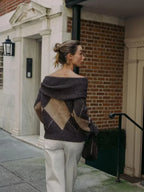 Elviane | Off-Shoulder Knitted Sweater with Argyle Pattern