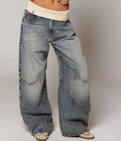 Seyra | Baggy Wide-Leg Jeans met Tailleband & Streetstyle Vibes