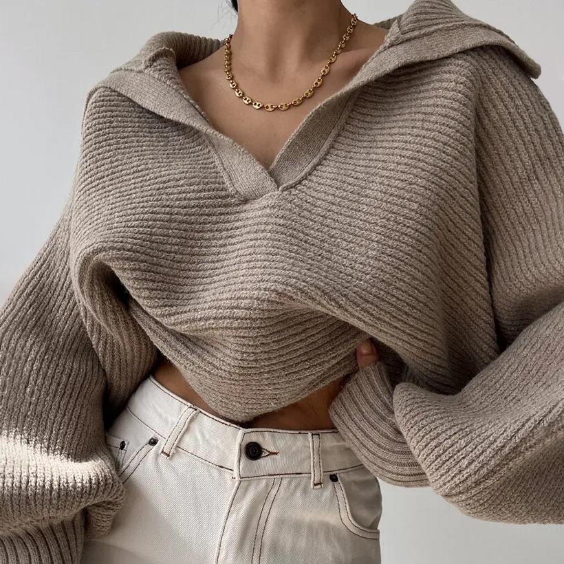 Loomzy™ | Grobstrickpullover mit offenem Halsausschnitt 