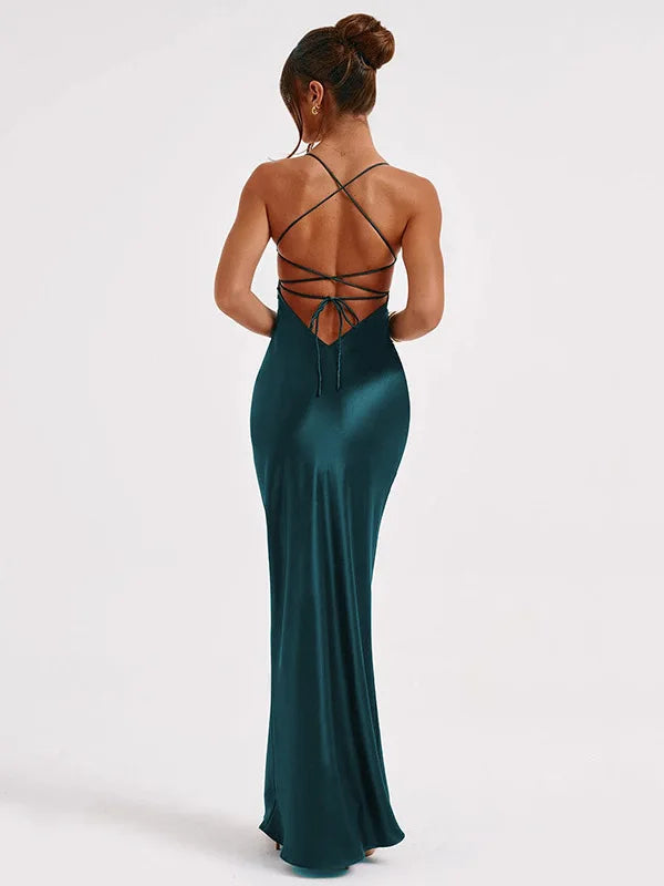 Vivica | Satin Lace-Up Club Dress with Long Cut