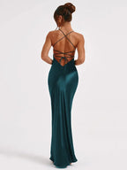 Vivica | Satin Lace-Up Club Dress with Long Cut