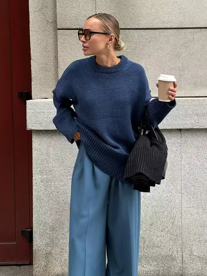Oversize-Damenpullover | Langärmliger Rundhalspullover mit lockerer Passform