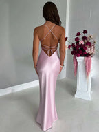 Vivica | Satin Lace-Up Club Dress with Long Cut