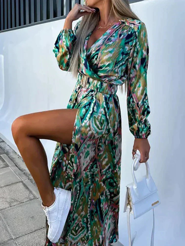 Avalon - Dress with high slit and belt