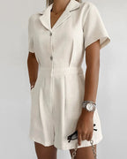 Amelia – Khaki Linen-Cotton Women's Summer Jumpsuit