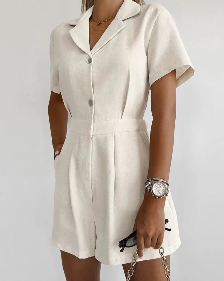 Amelia – Khaki Linen-Cotton Women's Summer Jumpsuit