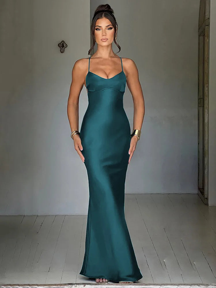 Vivica | Satin Lace-Up Club Dress with Long Cut