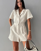 Amelia – Khaki Linen-Cotton Women's Summer Jumpsuit