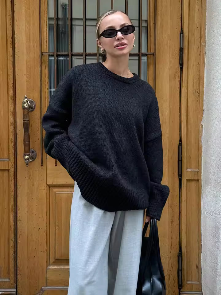 Oversize-Damenpullover | Langärmliger Rundhalspullover mit lockerer Passform