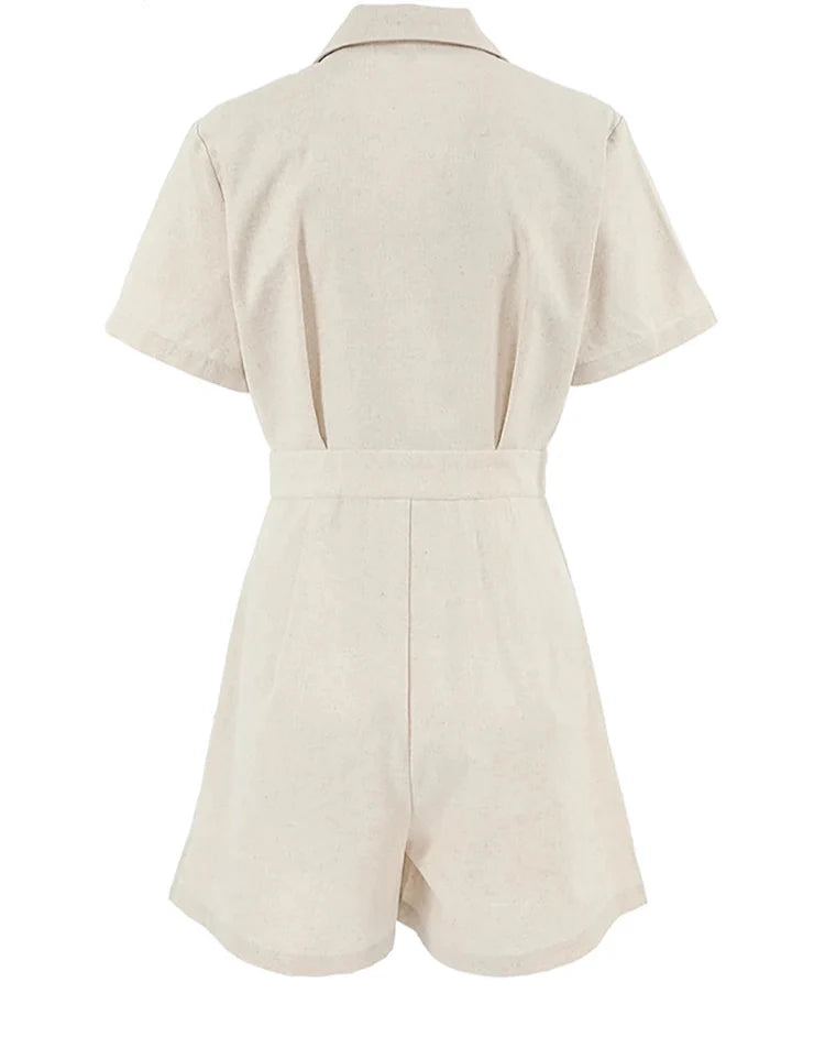 Amelia – Khaki Linen-Cotton Women's Summer Jumpsuit