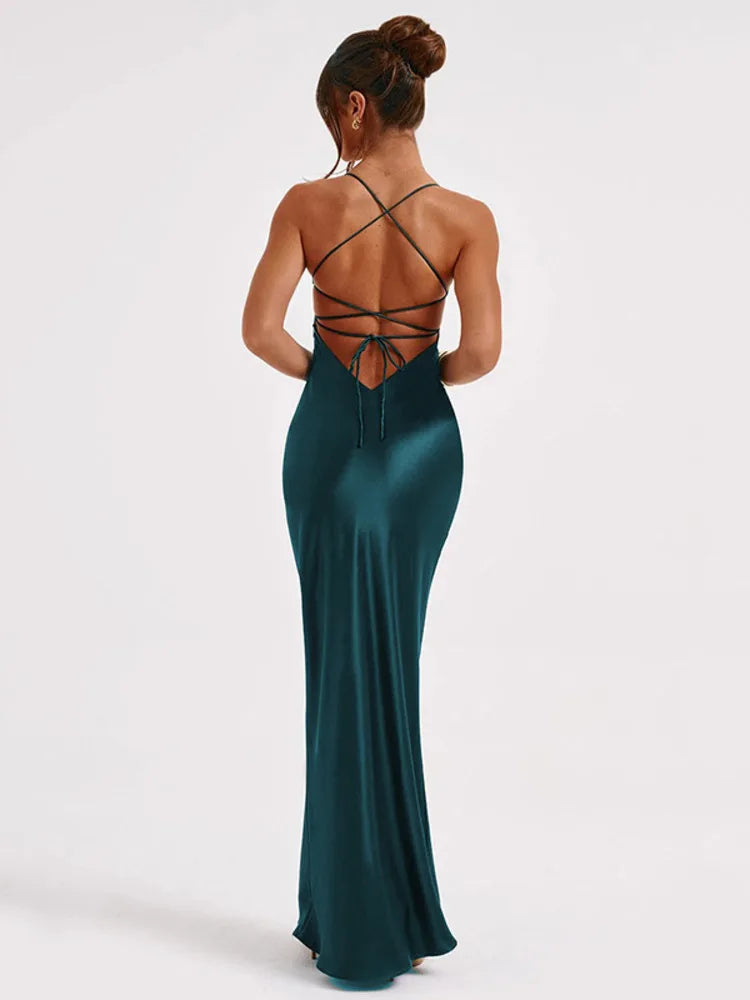 Vivica | Satin Lace-Up Club Dress with Long Cut