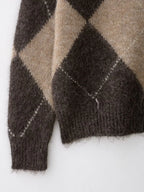 Elviane | Off-Shoulder Knitted Sweater with Argyle Pattern