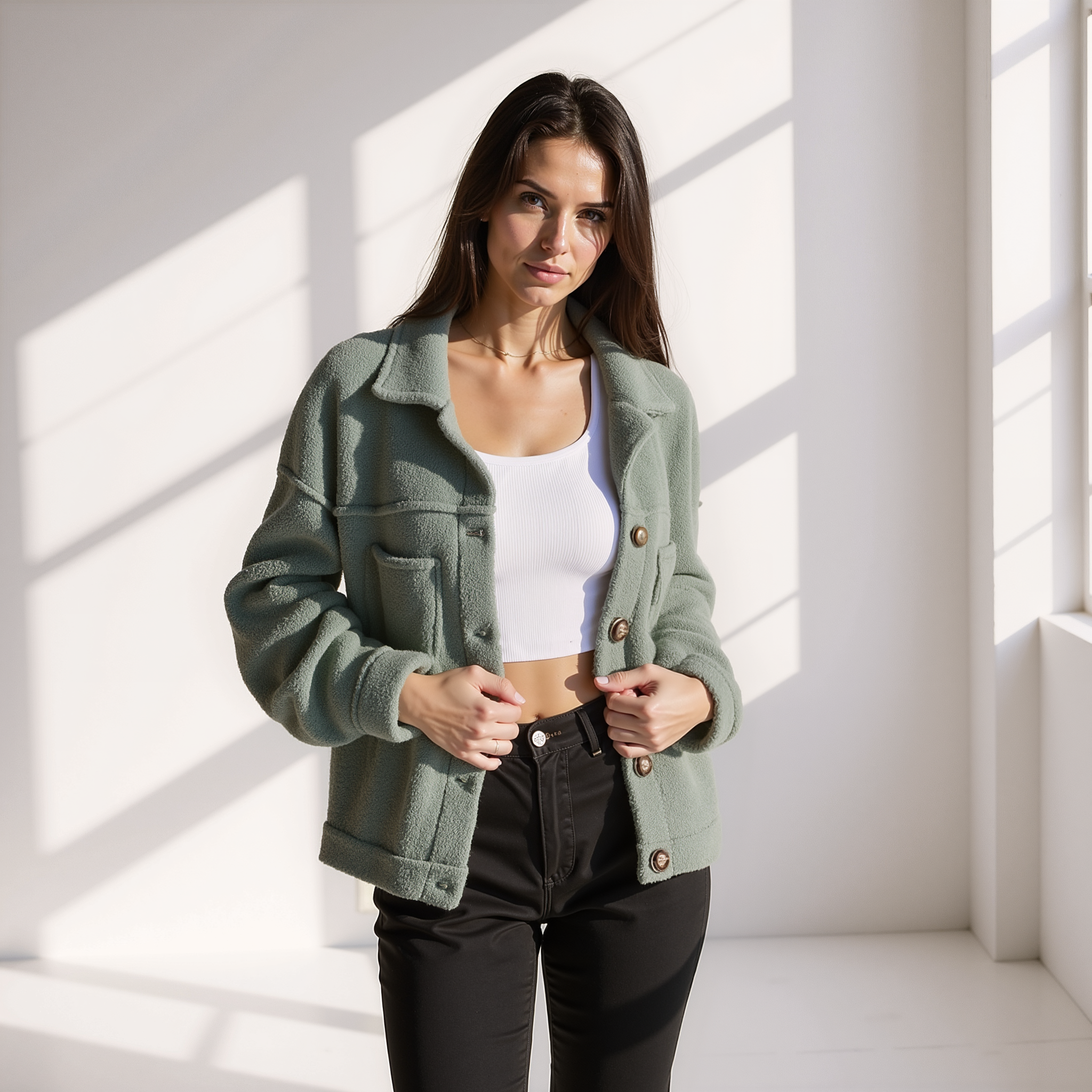 Selina Morel | Luxuriöser Fleece-Herbstmantel mit Reverskragen 