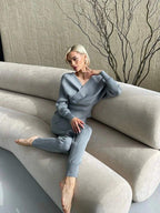 Victoria - Knitted Asymmetric Top with Matching Pants