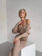 Victoria - Knitted Asymmetric Top with Matching Pants