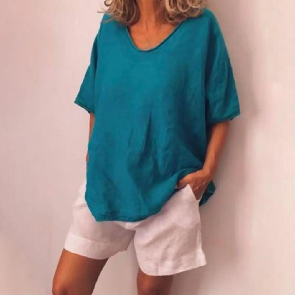 Gelai – Atmungsaktives Baumwoll-Leinen Damen Sommer T-Shirt