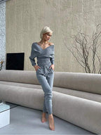 Victoria - Knitted Asymmetric Top with Matching Pants