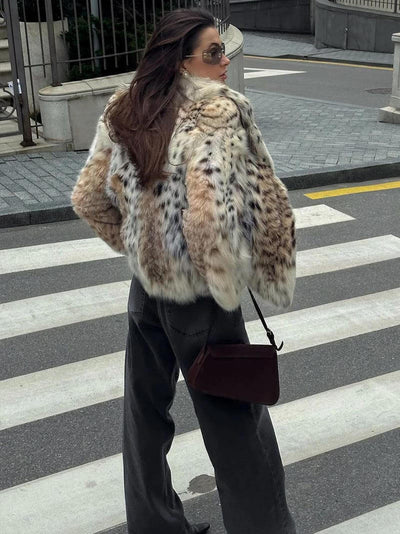 Addison - Leopard Print Fur Coat for Women