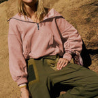 Bequemer Puderrosa Pullover mit Reißverschluss
