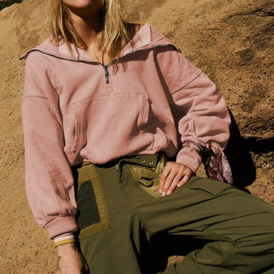 Bequemer Puderrosa Pullover mit Reißverschluss