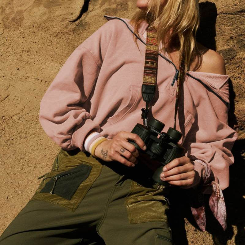 Bequemer Puderrosa Pullover mit Reißverschluss