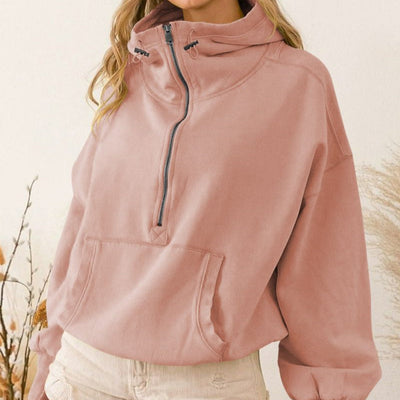 Bequemer Puderrosa Pullover mit Reißverschluss