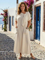 Elowyn | Ronde Hals Korte Mouw Pocket Maxi Jurk